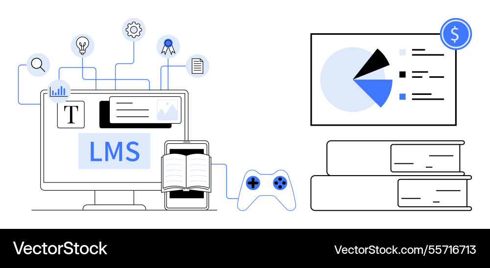 Digital learning management system interface Digital learning management system interface vector image