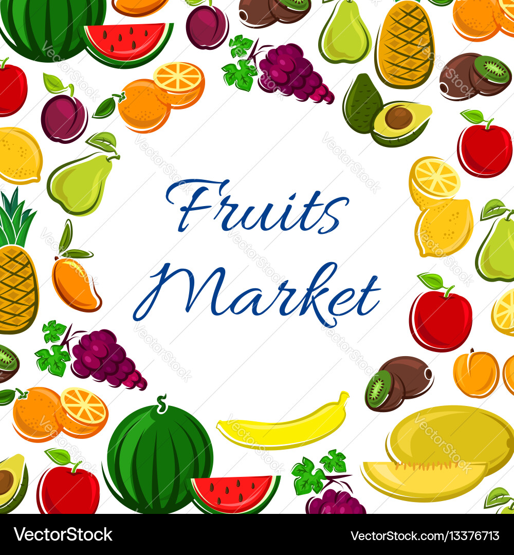 Fruits icons in round shape for market banner Fruits icons in round shape for market banner vector image