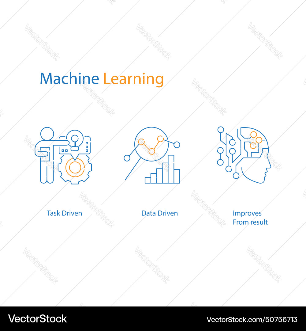 Machine learning icons transforming data vector image