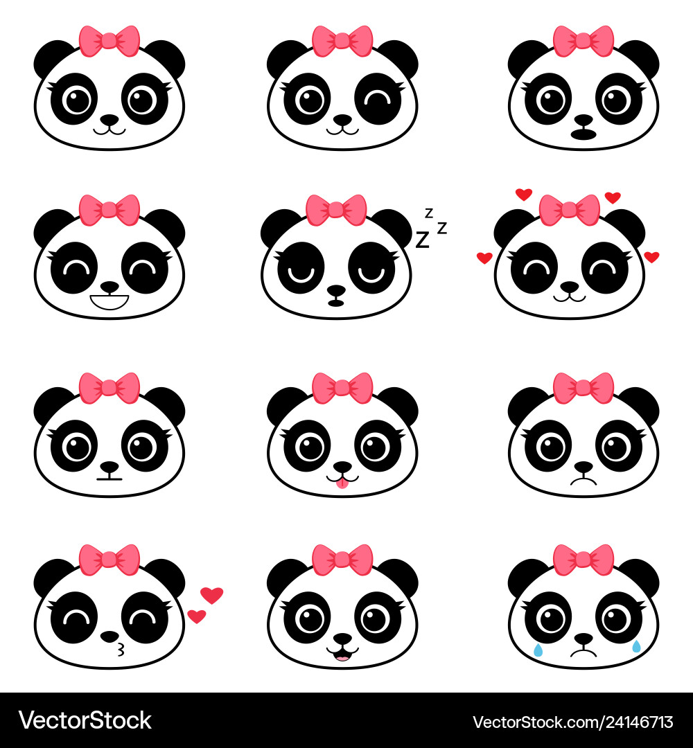 Set of cute cartoon panda emotions