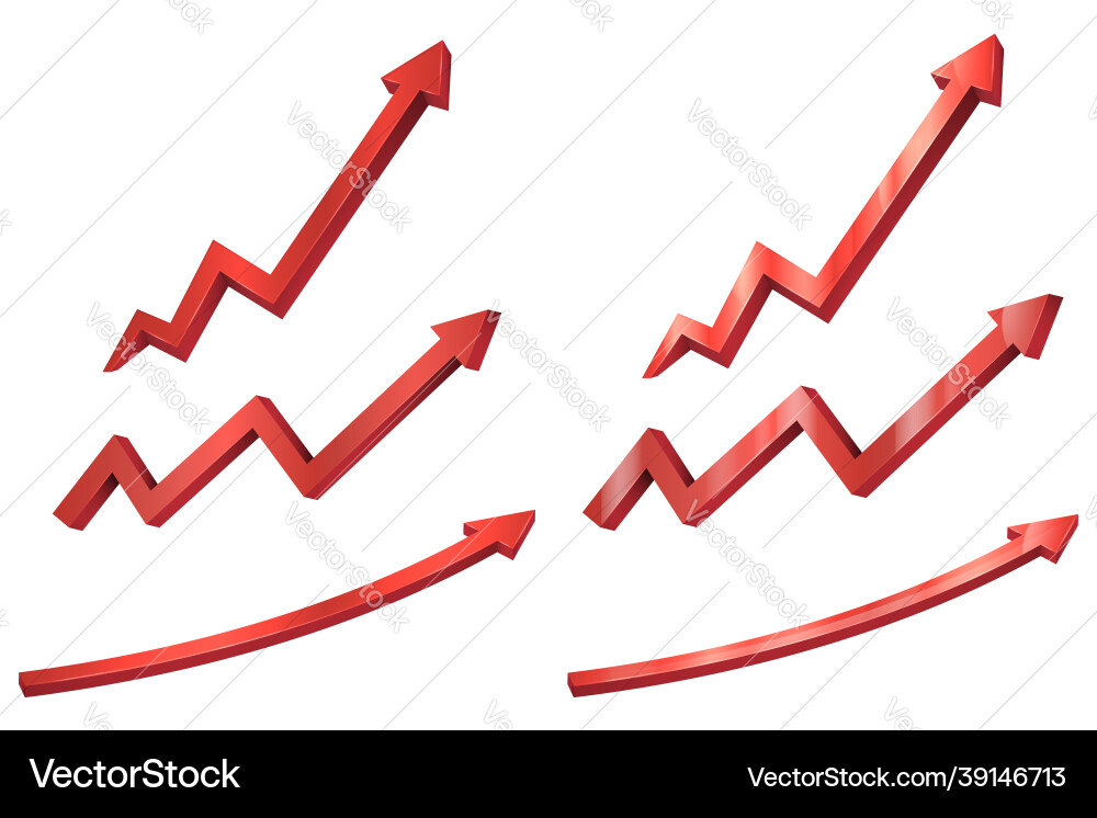 Set of red arrow 3d up financial graph isolated Set of red arrow 3d up financial graph isolated vector image