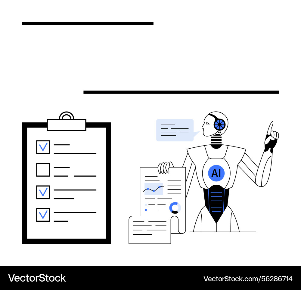 Ai robot presenting data insights with checklist Ai robot presenting data insights with checklist vector image