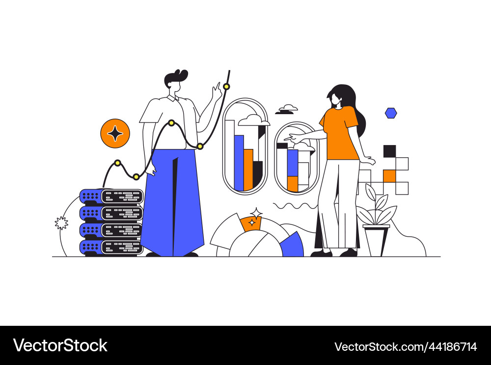 Big data web concept in flat outline design vector image