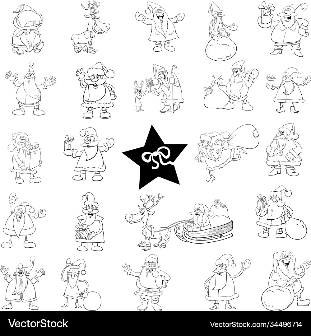 Black and white christmas cartoon characters big Black and white christmas cartoon characters big vector image
