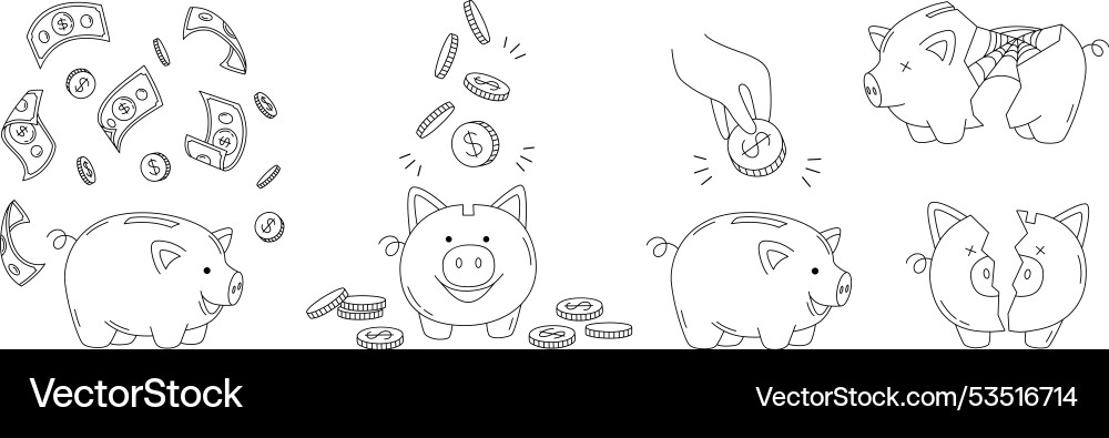 Doodle piggy bank money saving or accumulation Doodle piggy bank money saving or accumulation vector image