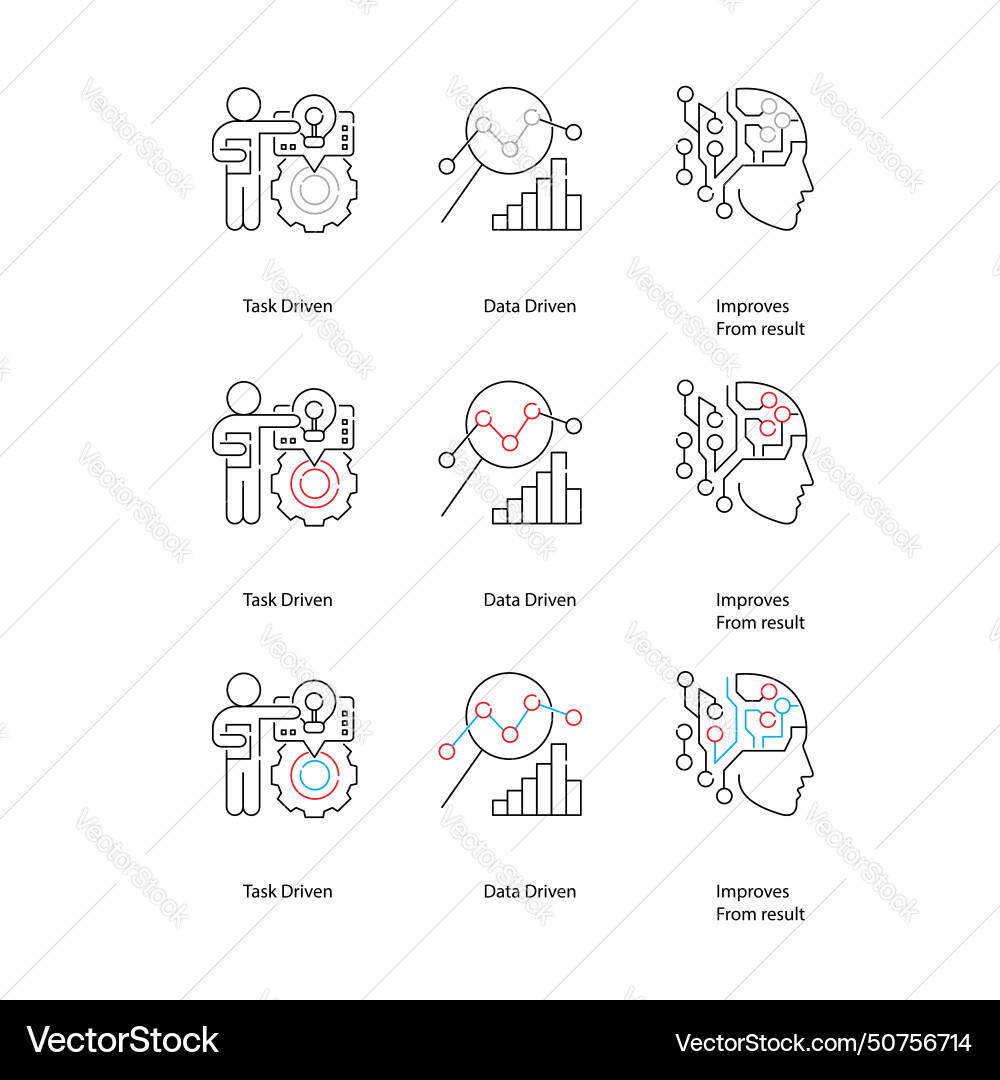 Machine learning algorithm icons streamlining vector image