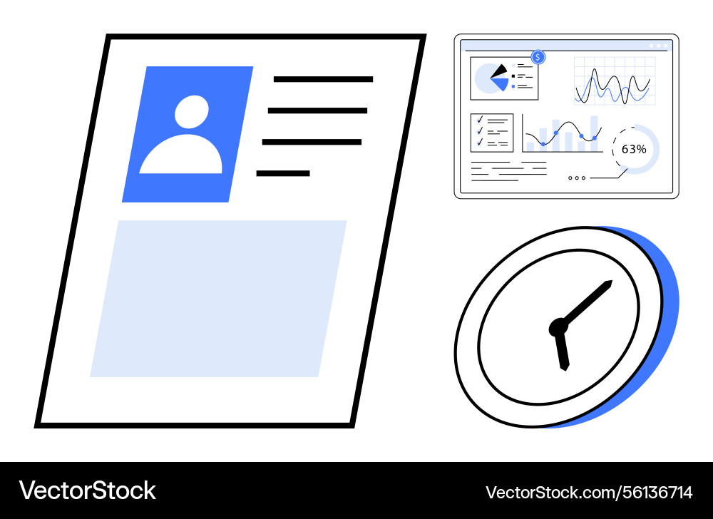 Profile document analytics dashboard and clock Profile document analytics dashboard and clock vector image