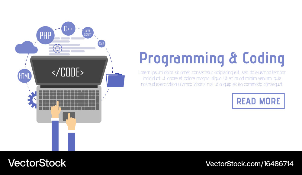 Programmierer am Computertisch am Programm Vektorbild