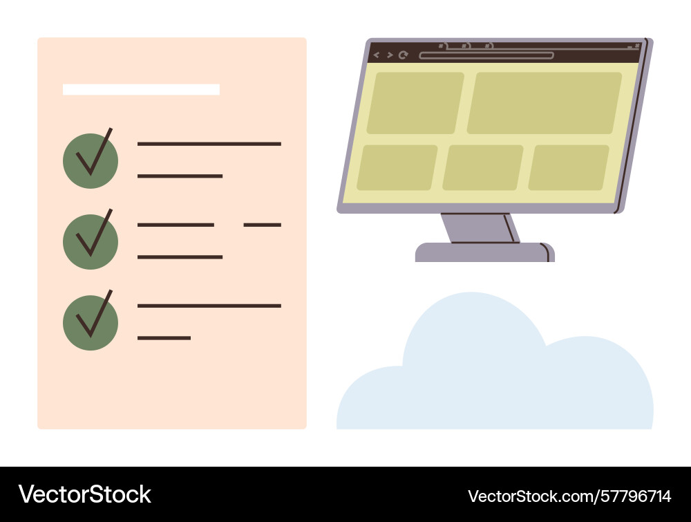 Task-Checkliste mit Monitor-Display über einer Cloud Task-Checkliste mit Monitor-Display über einer Cloud vektorbild