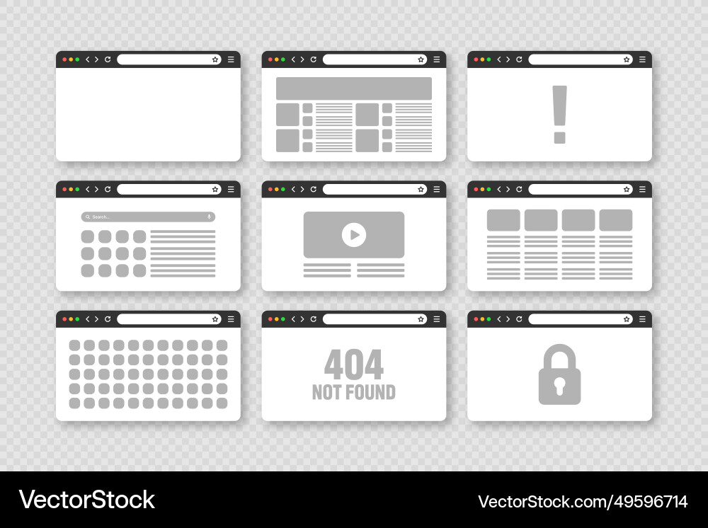 Web browser window pages layout with toolbar Web browser window pages layout with toolbar vector image