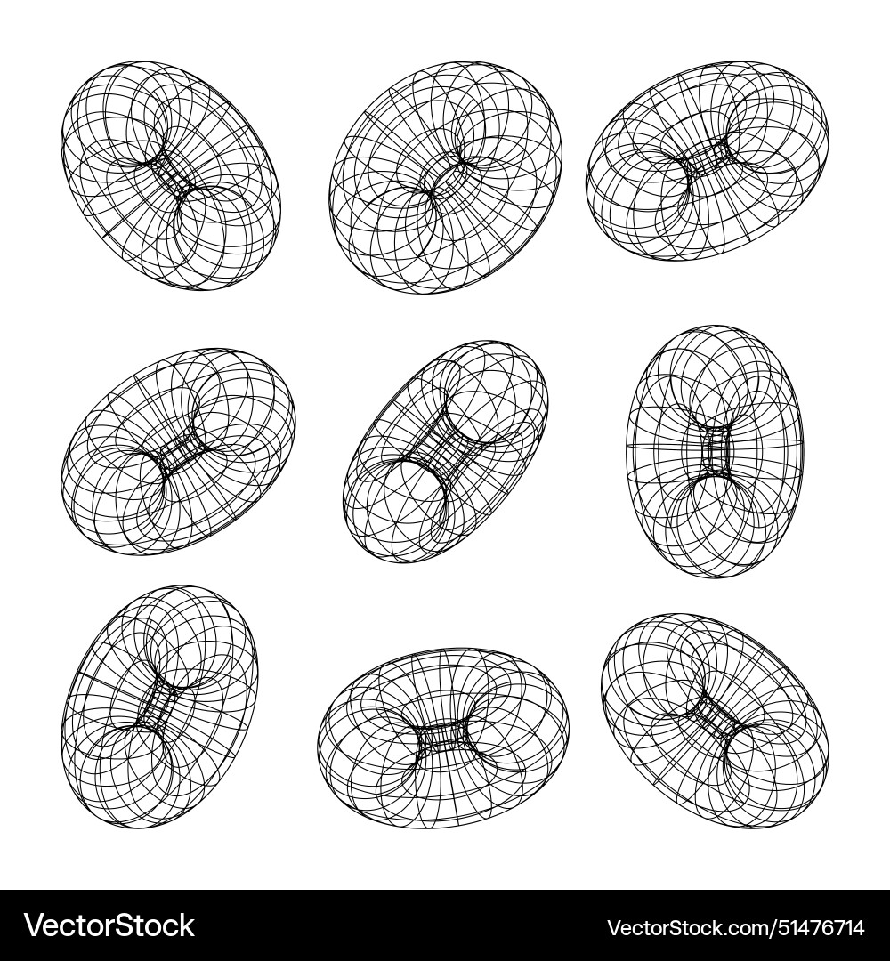 Wireframe shapes lined torus perspective mesh Wireframe shapes lined torus perspective mesh vector image