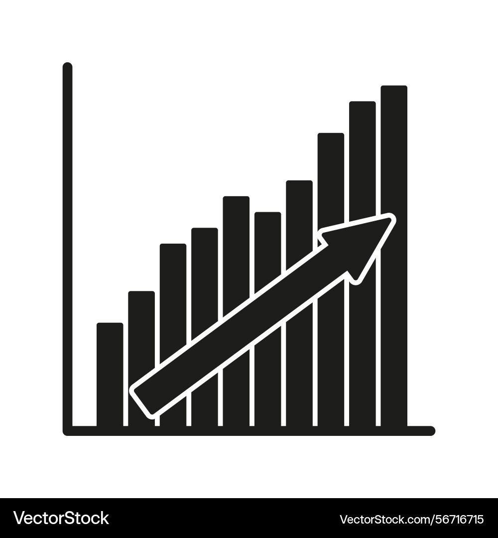 Bar chart with upward arrow solid icon financial Vector Image