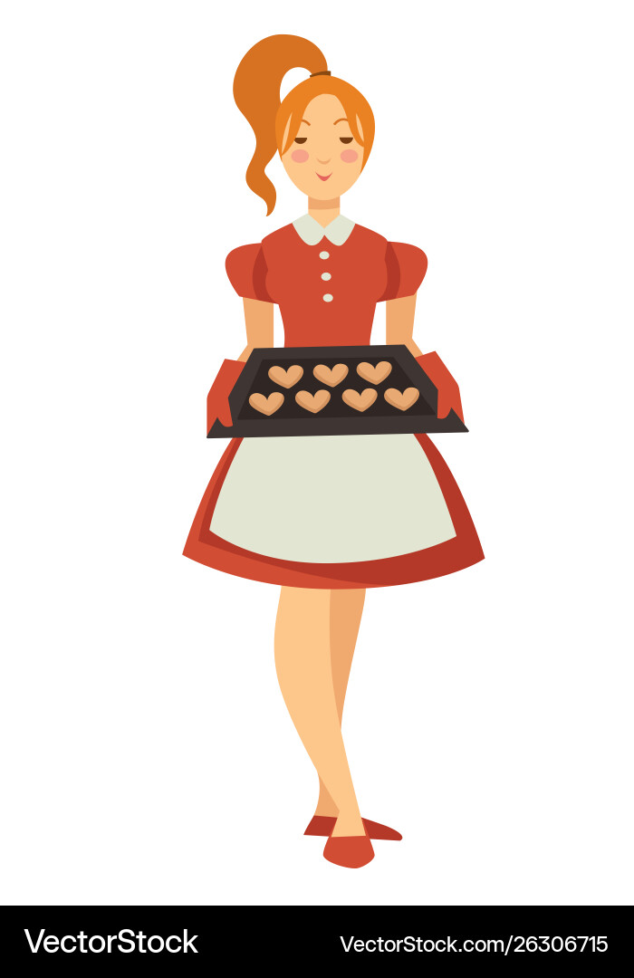 Girl holding tray with cookies isolated female Girl holding tray with cookies isolated female vector image