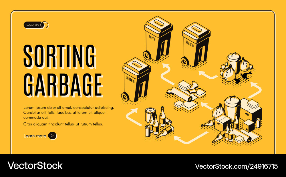 Waste Sorting Isometric Website Banner Royalty Free Vector