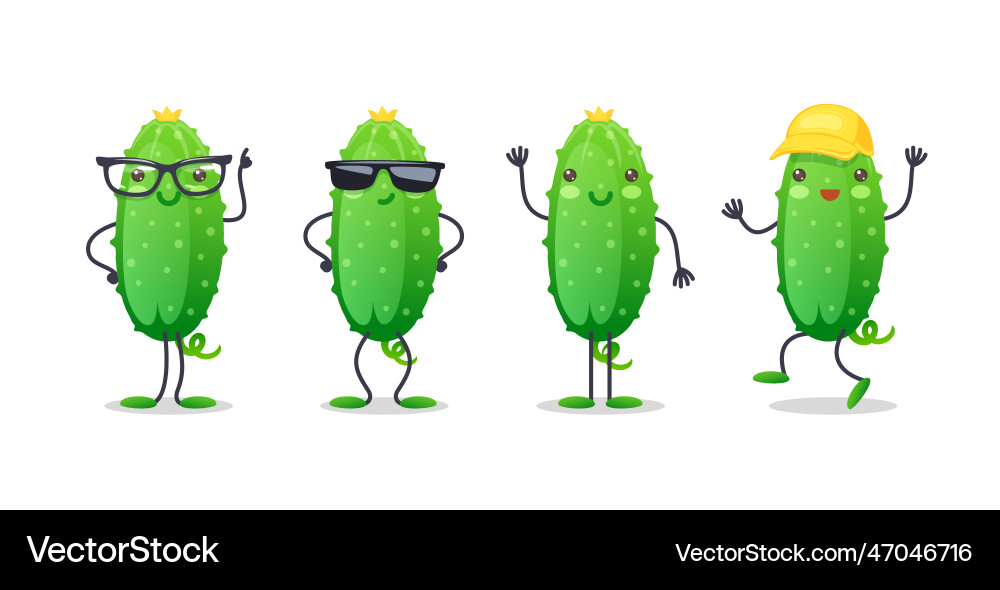 Cucumber character with various face expressions Cucumber character with various face expressions vector image