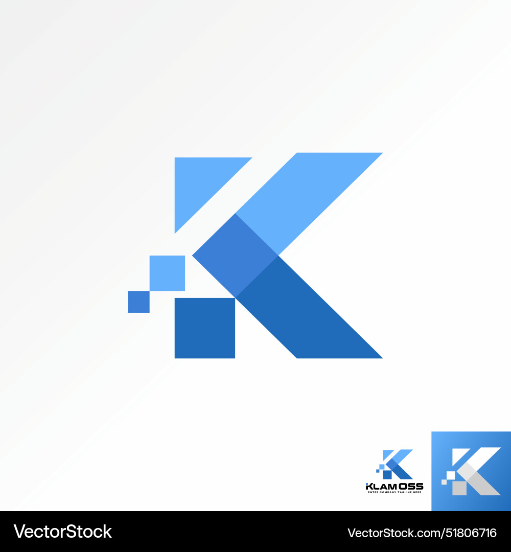 Initial k cutting art font connect square tech Initial k cutting art font connect square tech vector image