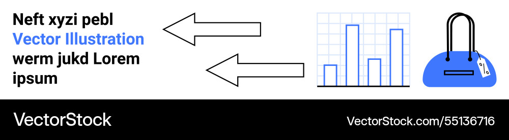 Text with arrows pointing to bar graph and handbag Text with arrows pointing to bar graph and handbag vector image