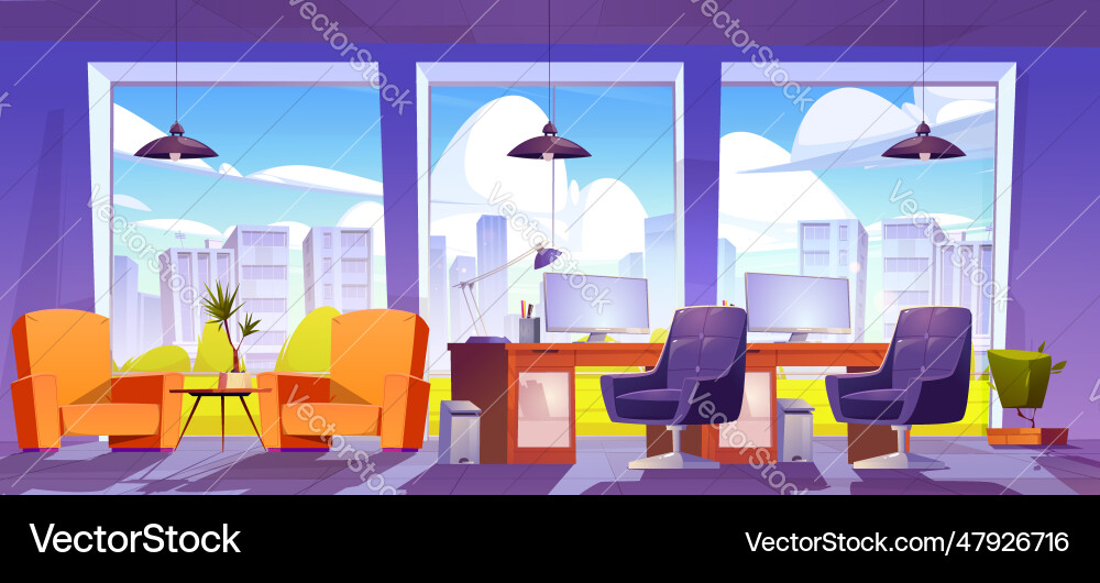 Window in office room for work on computer design Window in office room for work on computer design vector image