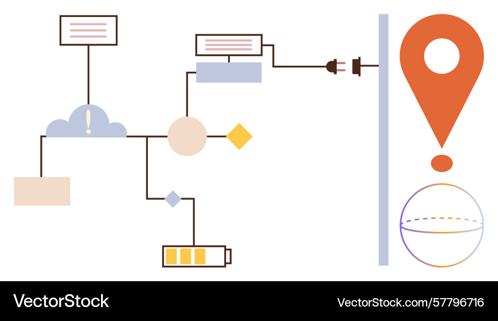 Workflow diagram with cloud connection battery Workflow diagram with cloud connection battery vector image