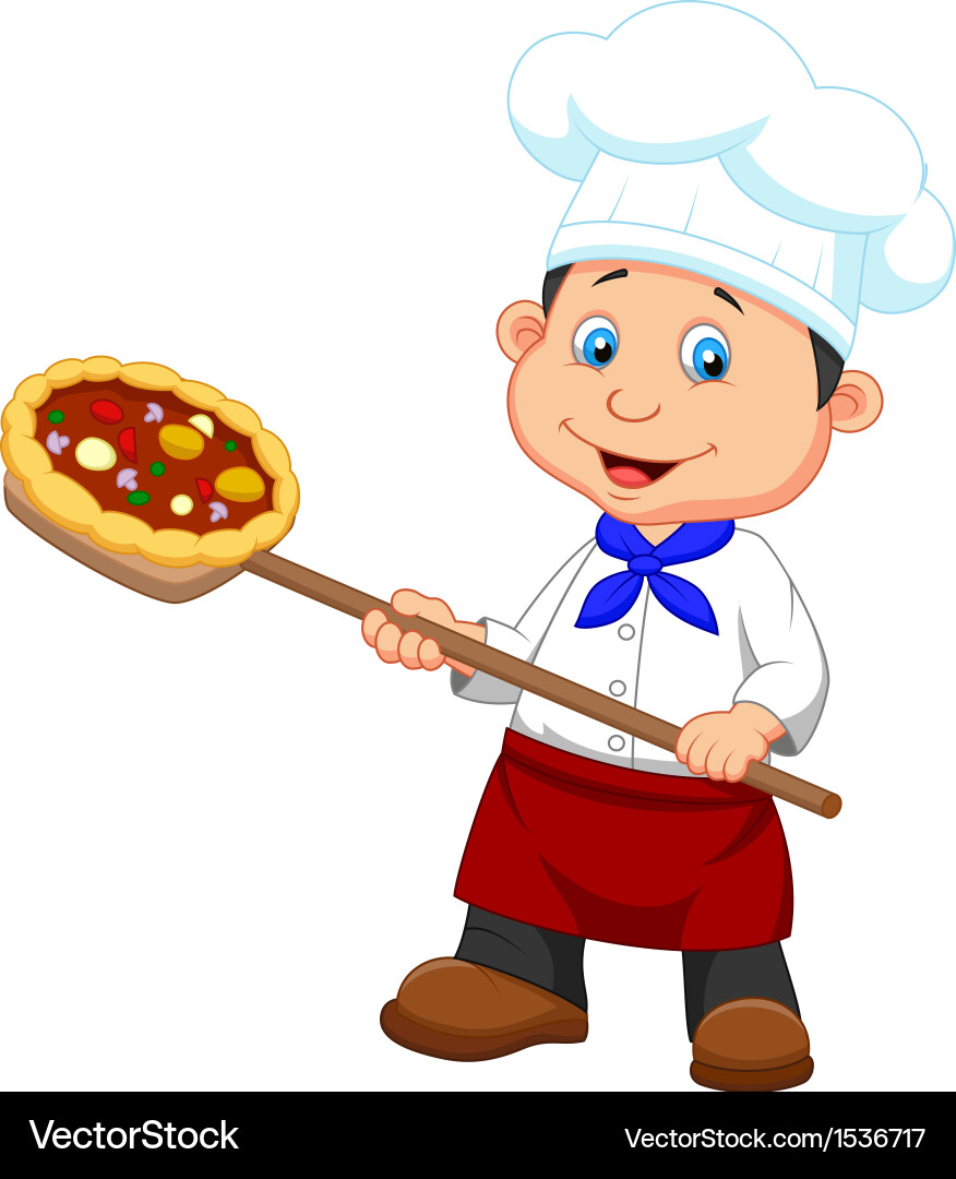 Cartoon a baker with pizza vector image