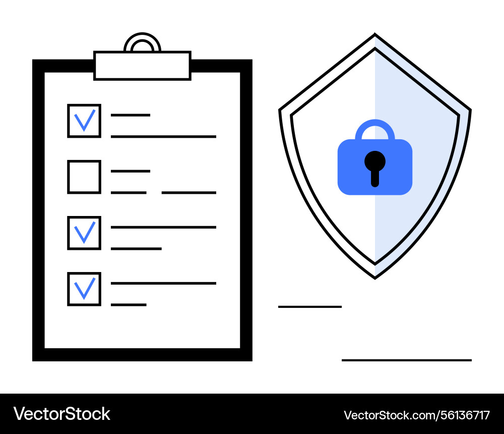 Data security checklist with shield and lock Data security checklist with shield and lock vector image