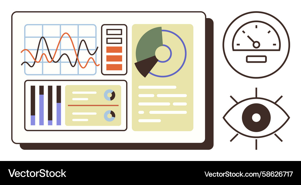 Daten-Dashboard mit Diagrammen Metriken und Analytik Daten-Dashboard mit Diagrammen Metriken und Analytik Vektorbild