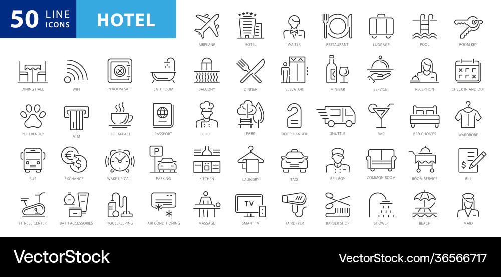 Hotel Icon Set - Thin Line Royalty Free Vector Image