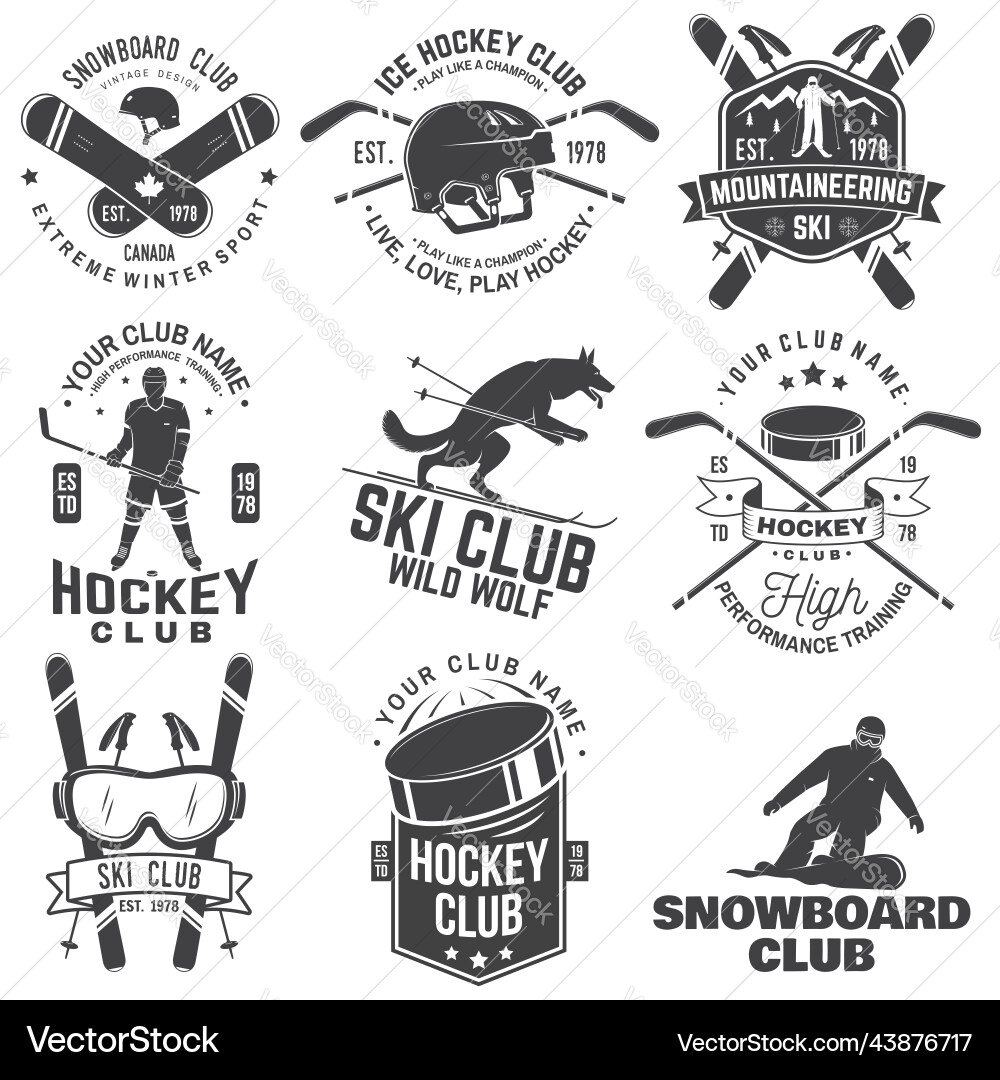 Ice hockey ski and snowboard club emblem Ice hockey ski and snowboard club emblem vector image