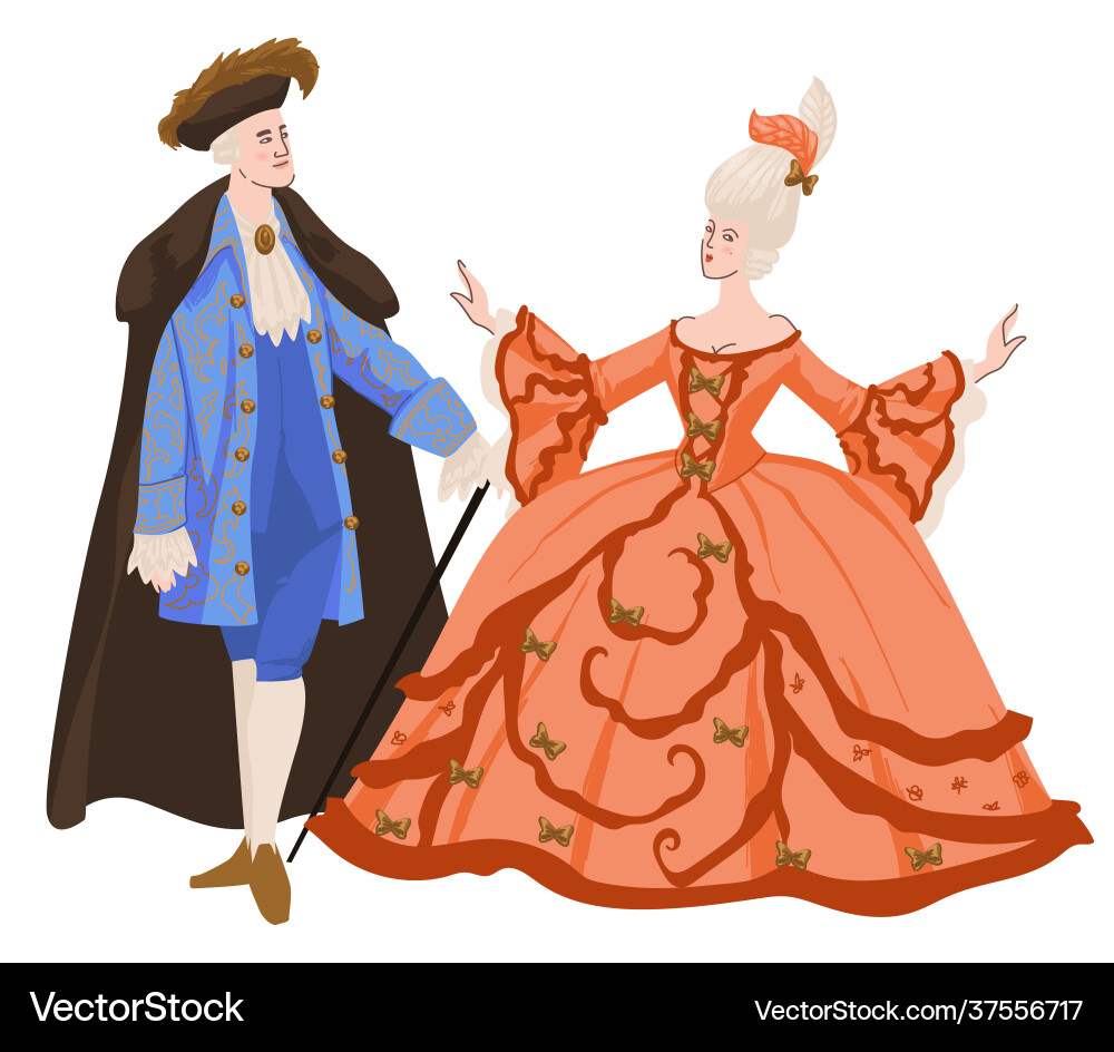 Noble man and woman at ball in fancy clothing Noble man and woman at ball in fancy clothing vector image