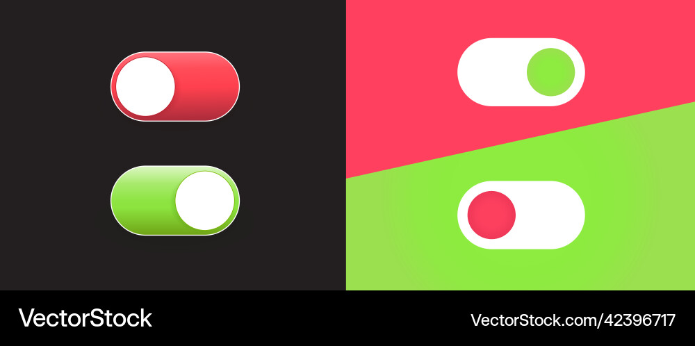 Set of on and off toggle switch buttons modern Set of on and off toggle switch buttons modern vector image