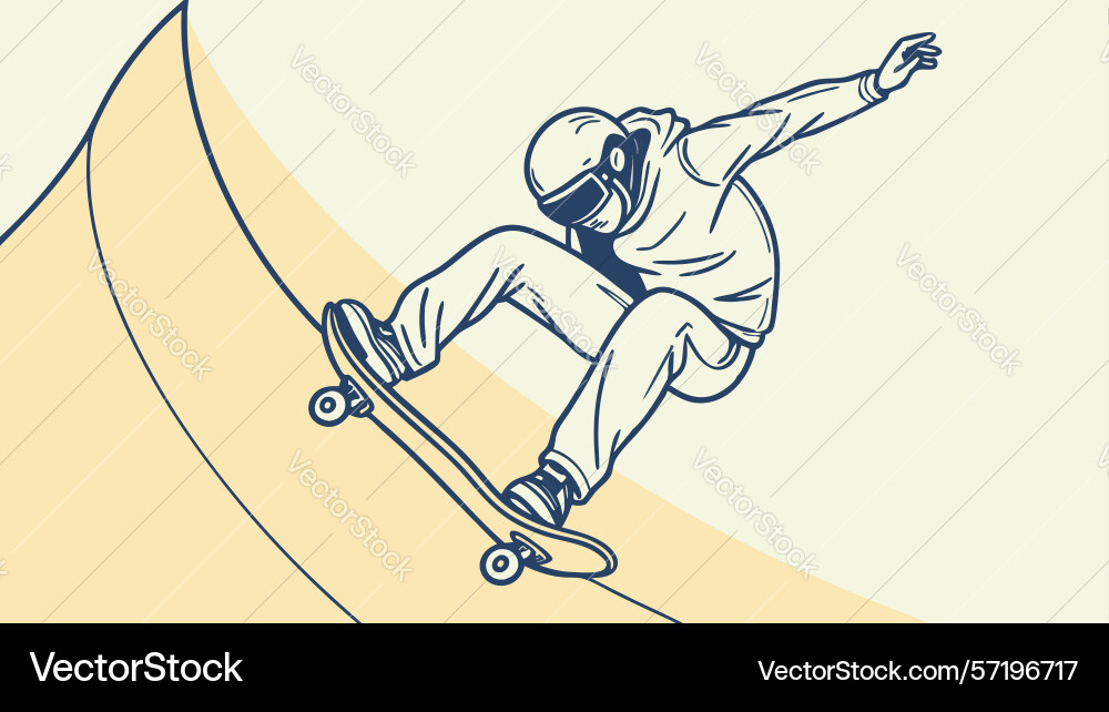 Skateboarder in action on dynamic wavy background Vector Image