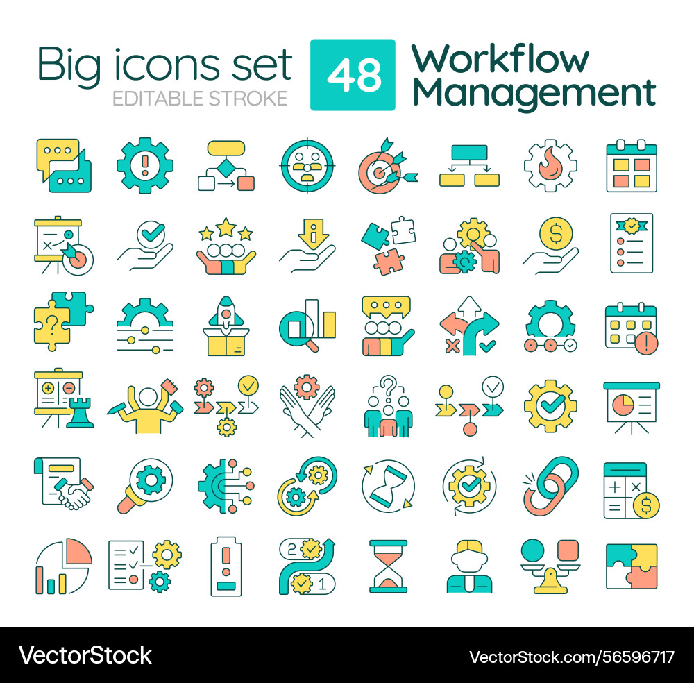 Workflow management line color icons set Workflow management line color icons set vector image