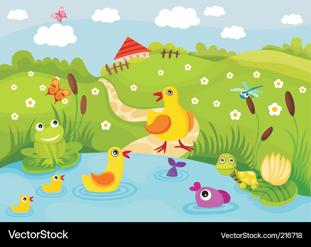 Cute Pond Animals Vector Image