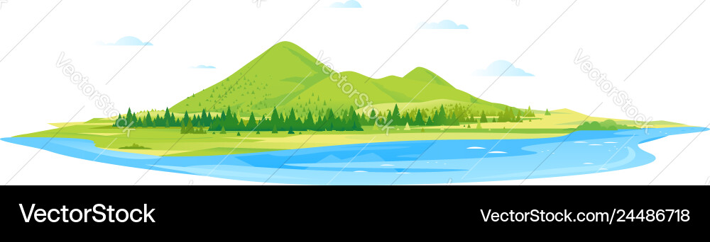 Green mountain hills with forest and lake Green mountain hills with forest and lake vector image