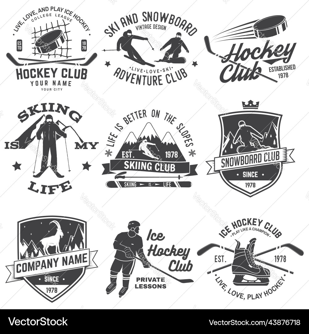 Ice hockey ski and snowboard club emblem Ice hockey ski and snowboard club emblem vector image