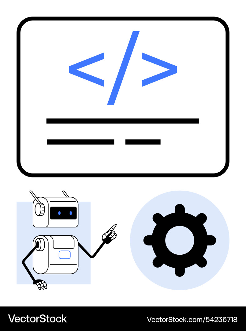 Robot discussing coding and programming concepts vector image