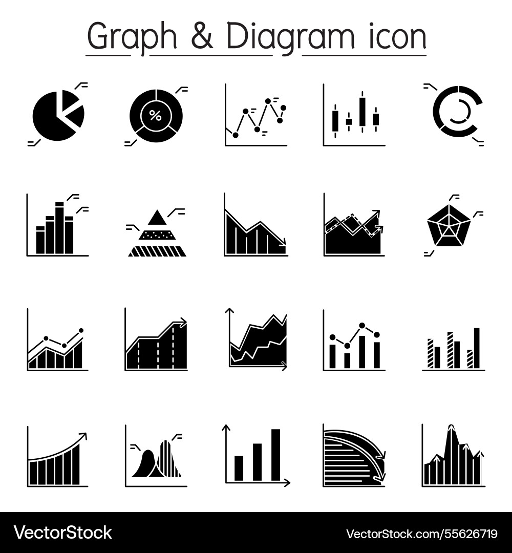Graph diagram and chart icon set in glyph style Graph diagram and chart icon set in glyph style vector image