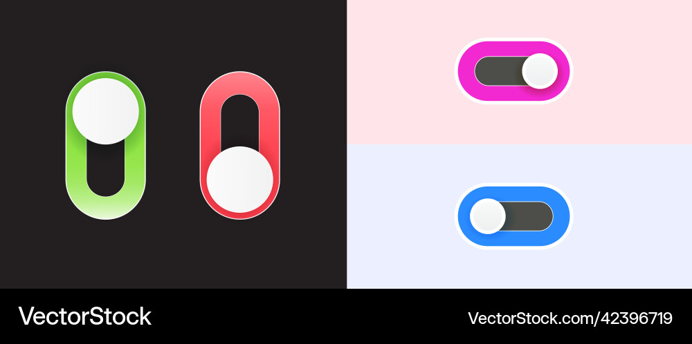 Set of on and off toggle switch buttons modern Set of on and off toggle switch buttons modern vector image