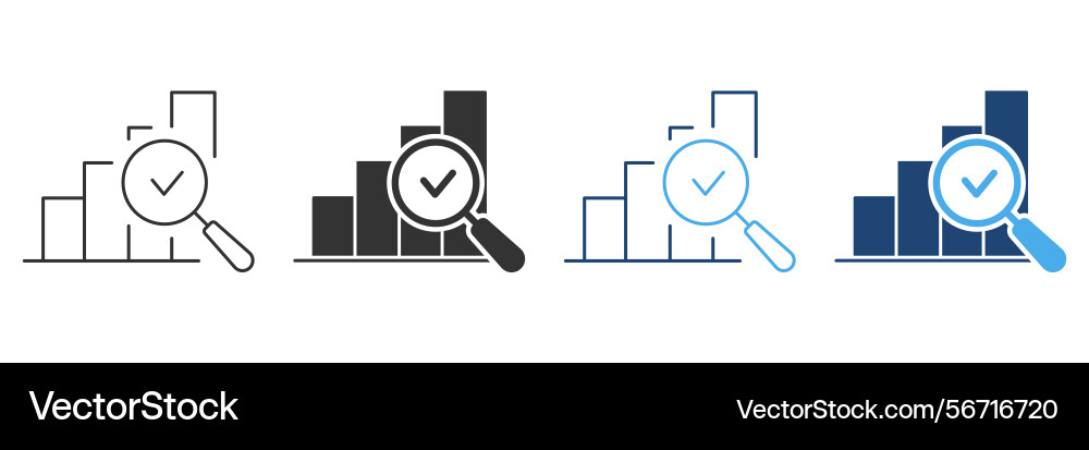 Bar chart with magnifying glass and checkmark line Bar chart with magnifying glass and checkmark line vector image
