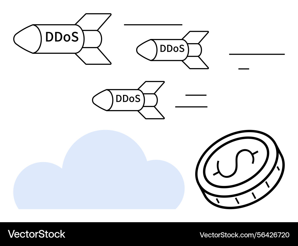 Cyberattack concept with ddos missiles targeting Cyberattack concept with ddos missiles targeting Vector Image
