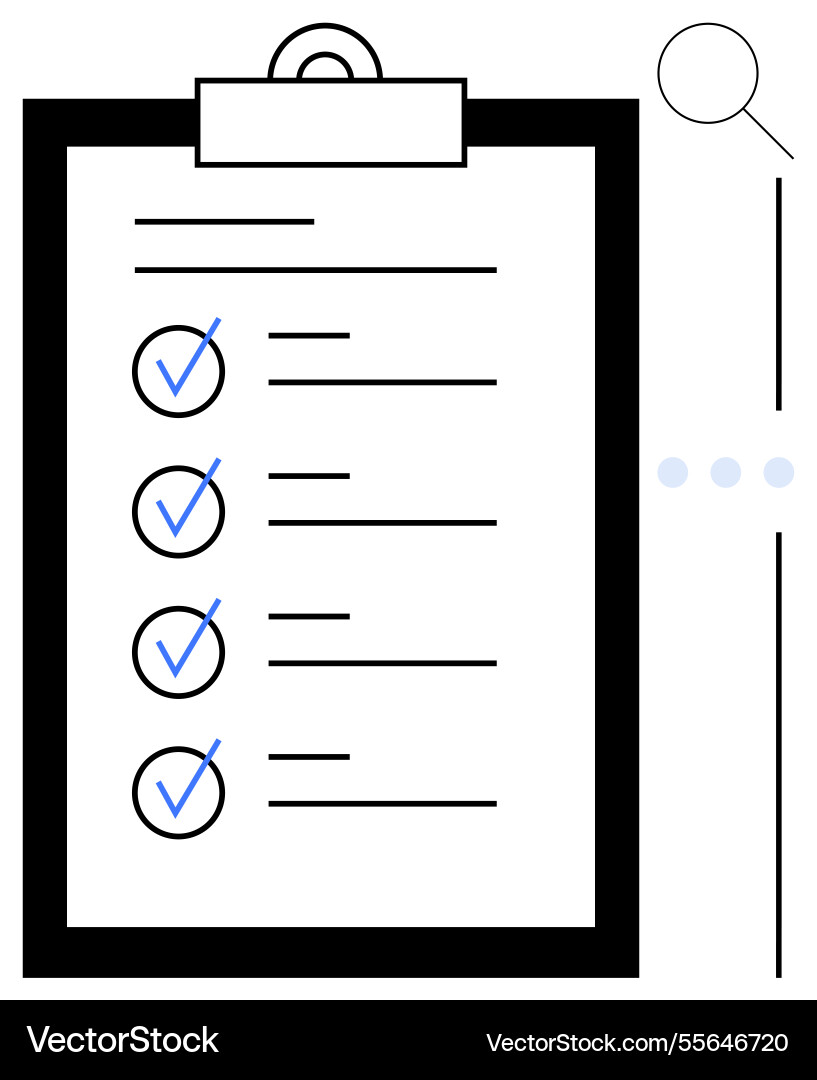 Minimalist checklist on clipboard with magnifying Vector Image