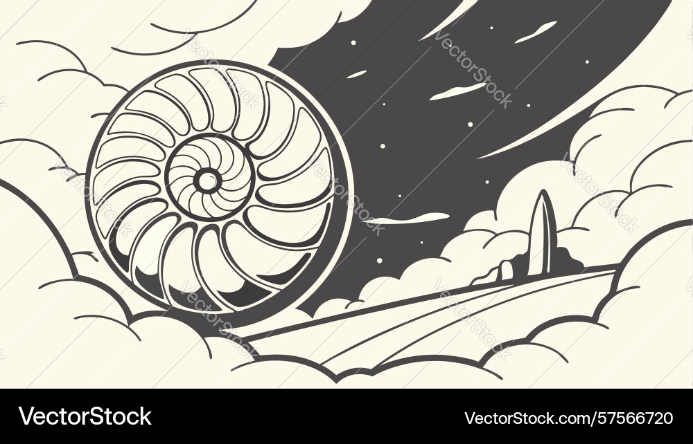 Nautilus shell on swirling clouds design Vector Image