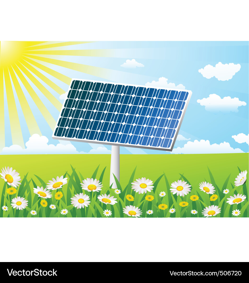 Solar Panel in Floral Field Vector Image