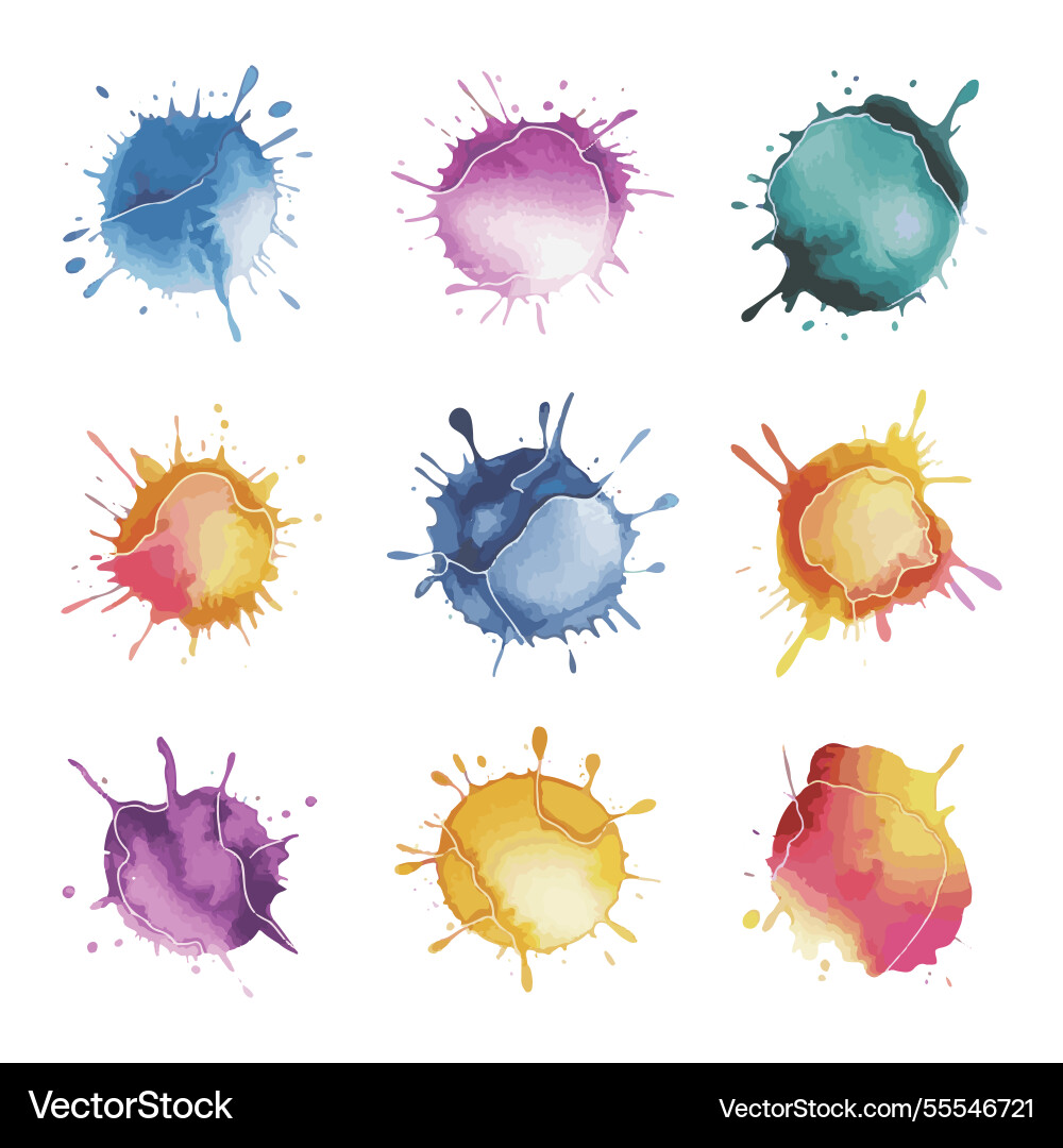 A collection of dynamic ink splashes in different Vector Image