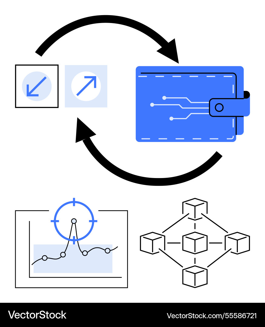 Digital wallet blockchain network and data Digital wallet blockchain network and data vector image