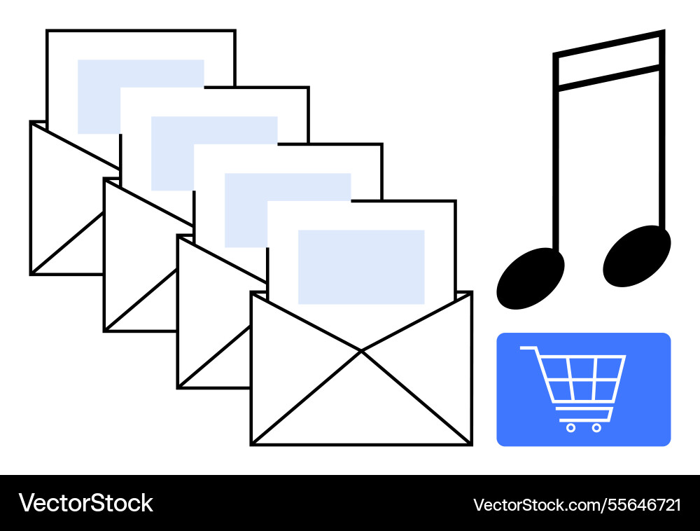 Emails in row representing communication Emails in row representing communication vector image