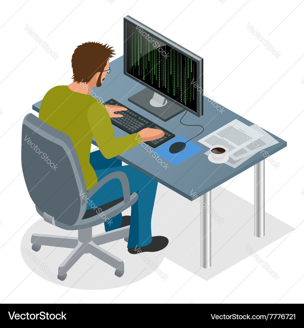 Entwickler mit Laptop Computer Web-Entwicklung vektorbild