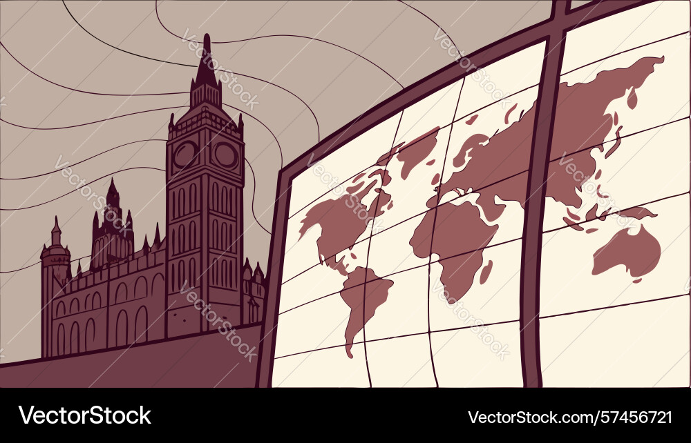Global exploration world map with landmarks vector image