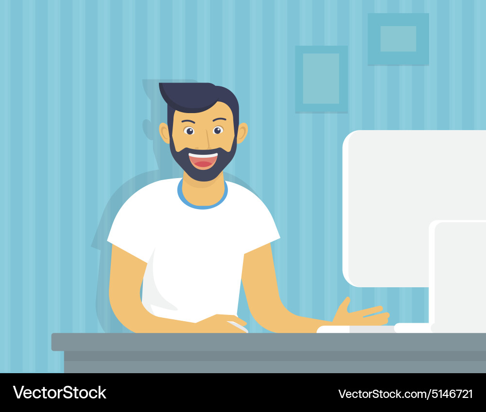 Man Using Computer at Desk vector image