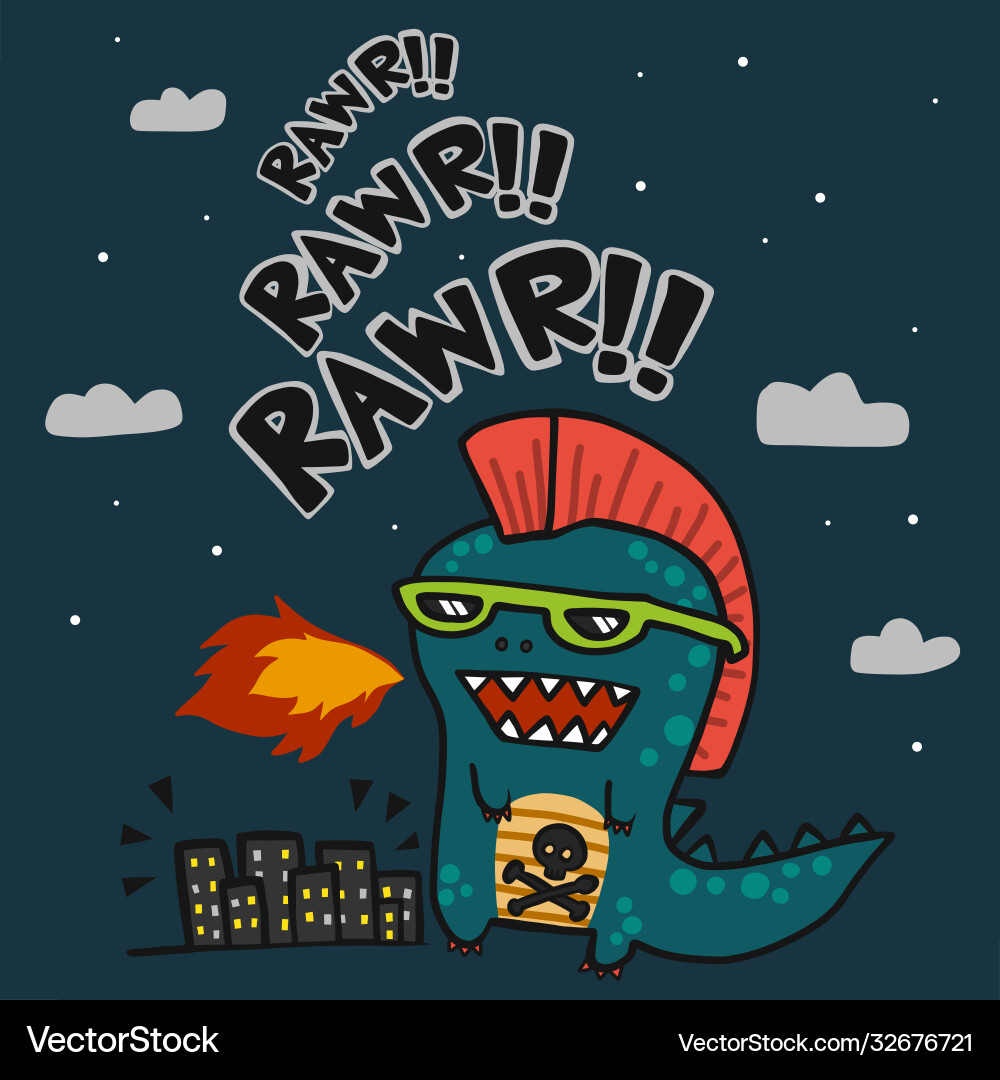 Punk godzilla attacking city cartoon illust Punk godzilla attacking city cartoon illust vector image